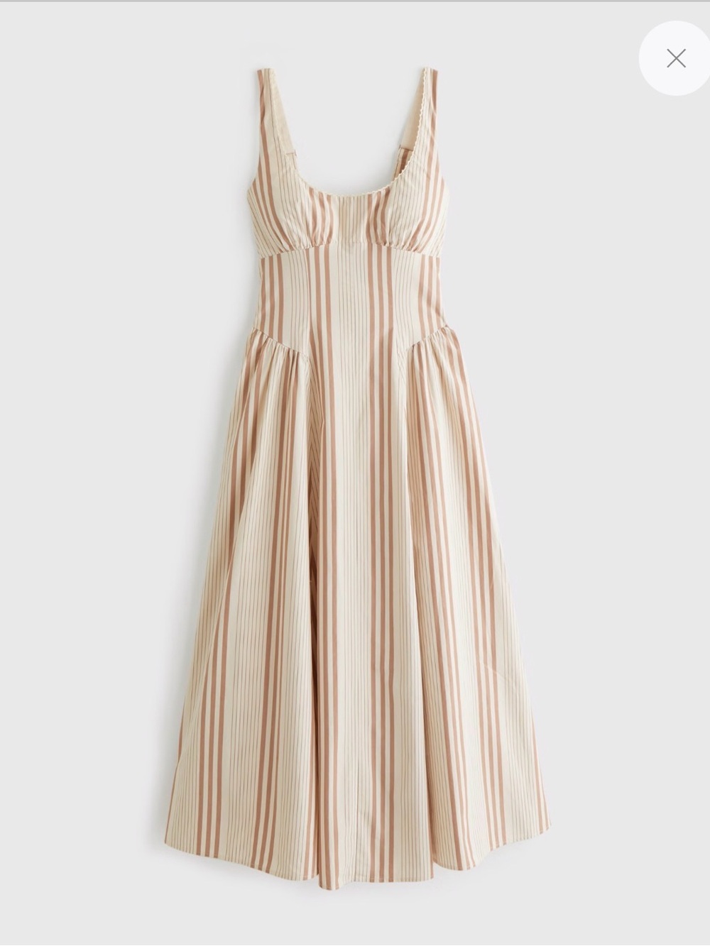 Abercrombie & Fitch Striped Sleeveless Midi Dress in Beige and Cream